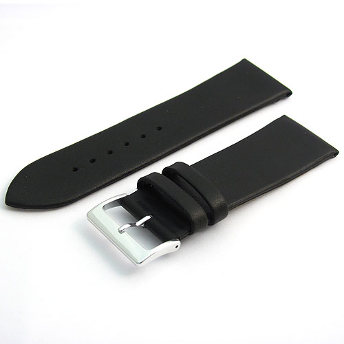 Extra Wide Black Smooth Calf Leather Watch Strap - Men's Sizes - silver buckle